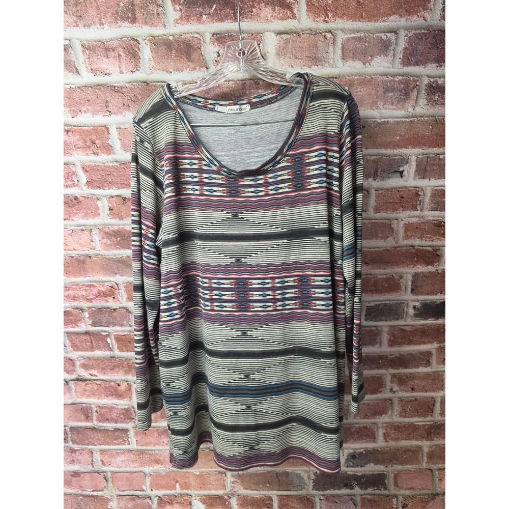 Women's MAURICES Aztec Stripe Long Sleeve Top Size 2 (2X)